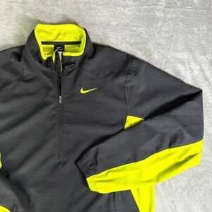 Nike Dri-FIT Mens Quarter Zip Pullover Black Volt Green Y2k Running Jacket